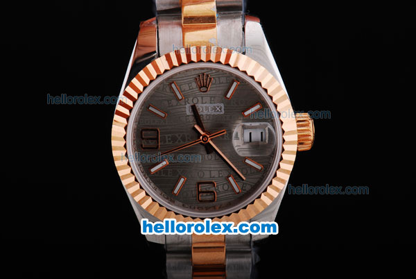 Rolex Datejust Oyster Perpetual Date Automatic Two Tone with Rose Gold Bezel and Grey Dial-Small Calendar--Lady-Size - Click Image to Close